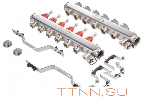 Для отопления Royal Thermo 1" ВР-3/4" НР, 7 выходов с расходомерами, нерж. (RTE 52.107) Для отопления Royal Thermo 1" ВР-3/4" НР, 7 выходов с расходомерами, нерж. (RTE 52.107)