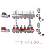 Коллекторная группа TIM 2 выхода KA002 с кранами и расходомерами латунь