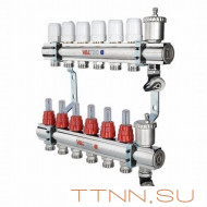 Коллекторная группа VALTEC VTc.596.EMNX.0606  1" х 3/4" на 6 выходов латунная c термостатическими клапанами и расходомерами Коллекторная группа VALTEC VTc.596.EMNX.0606  1" х 3/4" на 6 выходов латунная c термостатическими клапанами и расходомерами