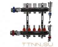 Коллекторная группа латунь TIM 5 выходов KA005 с кранами и расходомерами